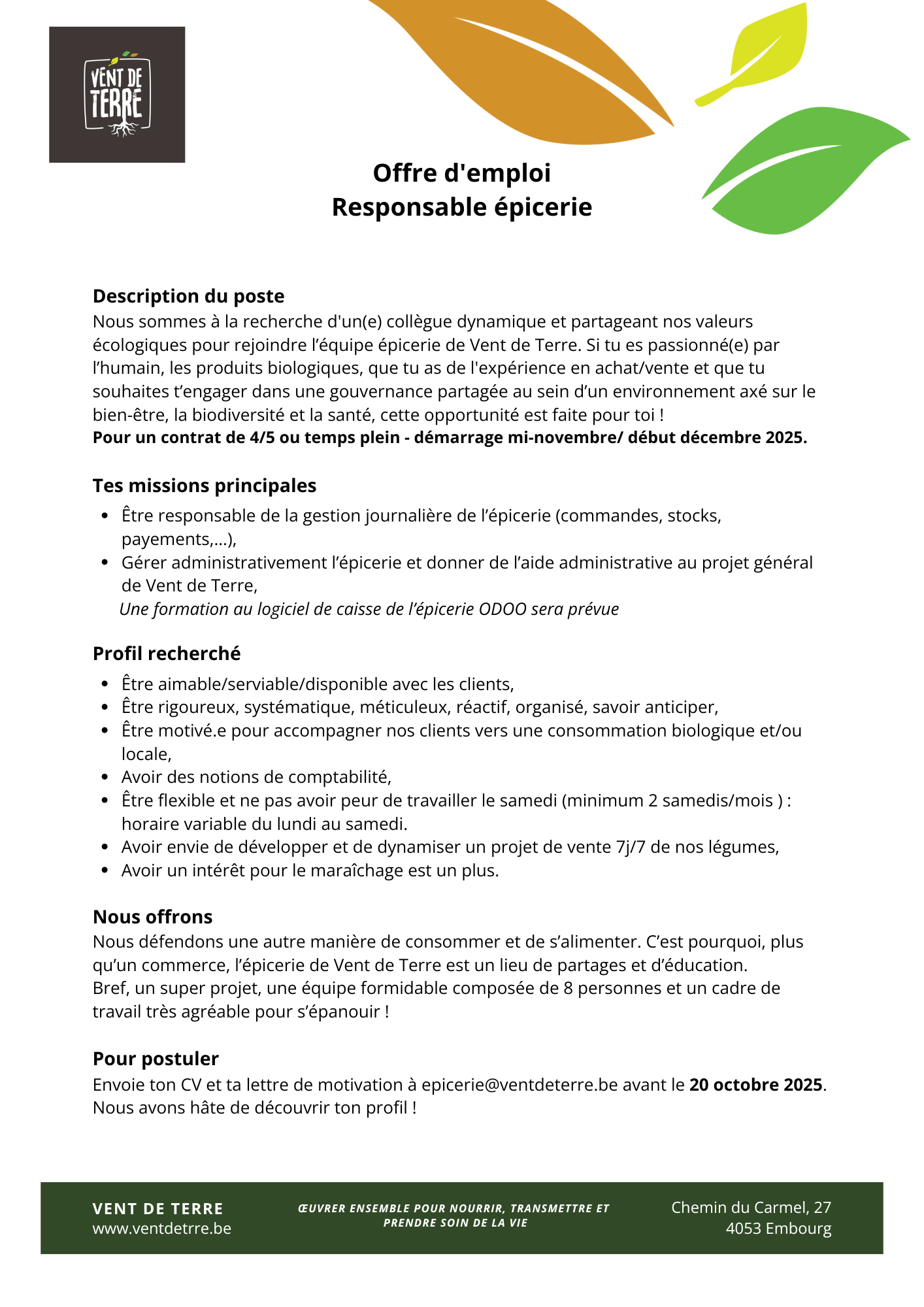 Offre emploi épicerie
