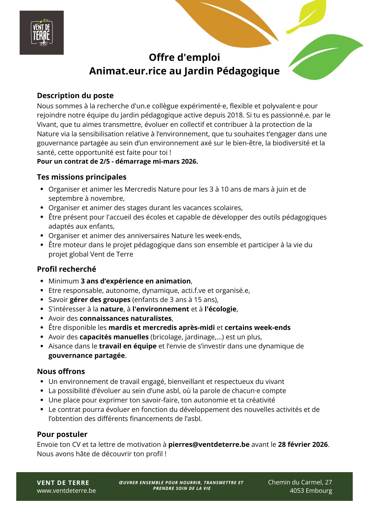 Offre emploi VDT Jardin éda